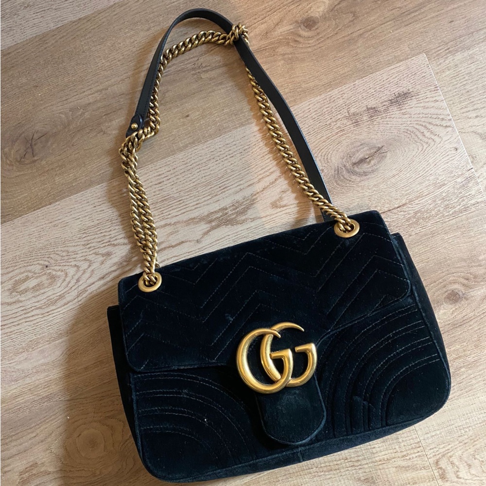 GUCCI Black Velvet Designer Shoulder Bag